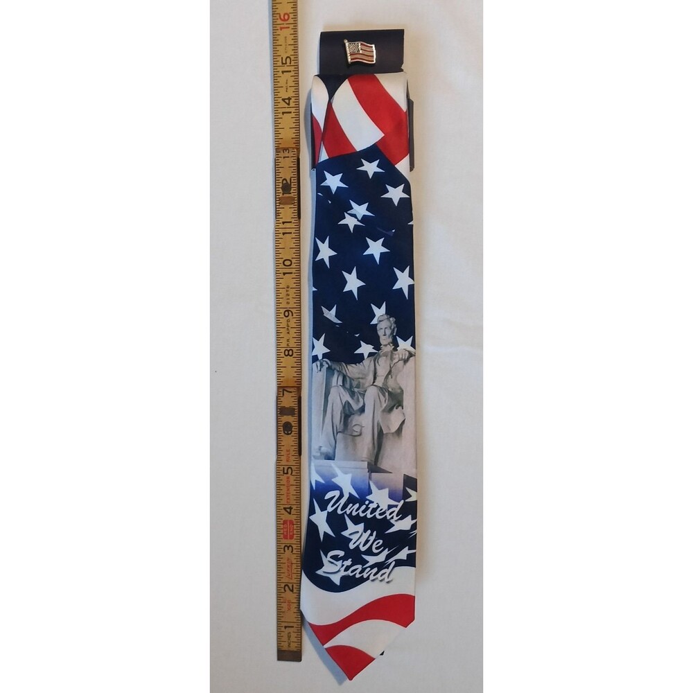 Steven Harris Mens Necktie American Flag Abe Lincoln New With Flag Lapel